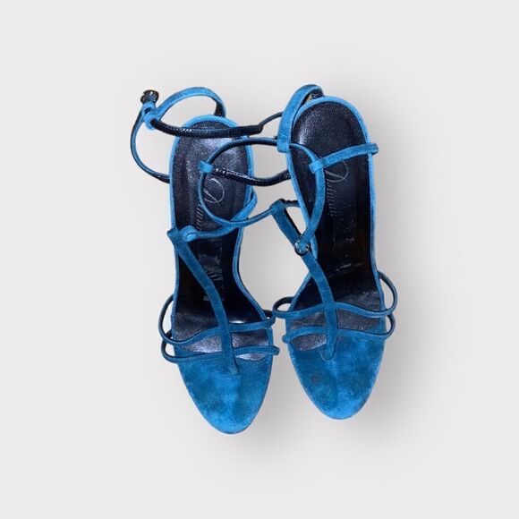 Delman Blue Suede Sandals Shoe Size 9 - Picture 1 of 7